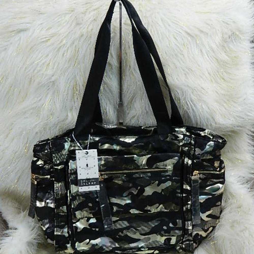 SOL AND SELENE LARGE GRATITUDE TOTE GREEN METALLIC CAMO NWTS